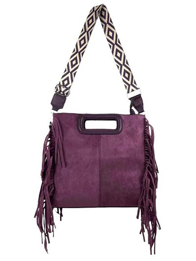 Fringed faux suede crossbody bag morado