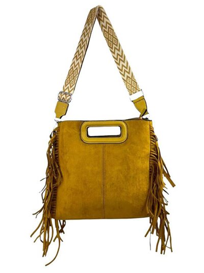 Fringed faux suede crossbody bag amarillo