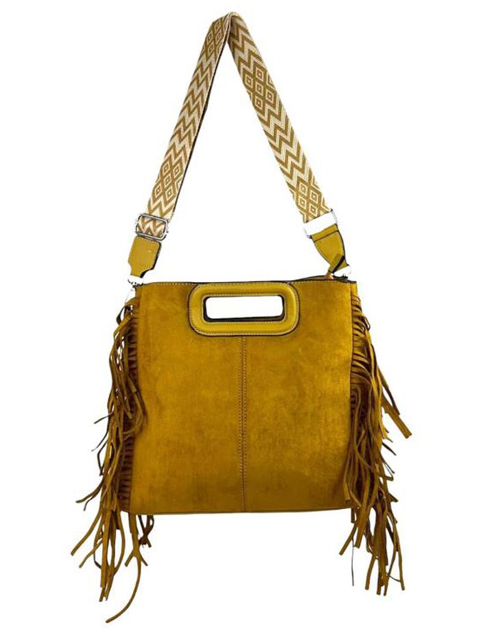 Fringed faux suede crossbody bag amarillo