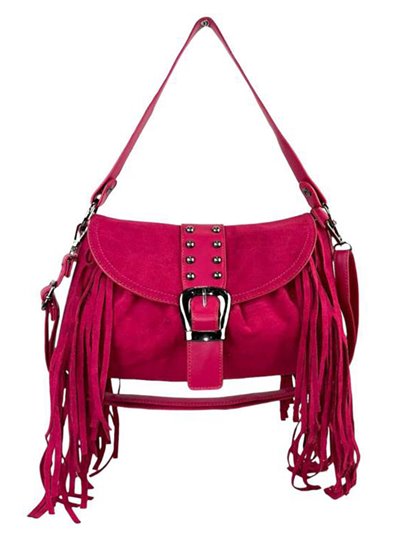 Fringed faux suede crossbody bag fucsia