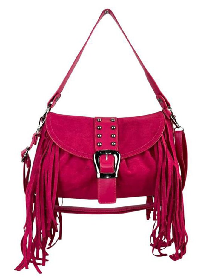 Bandolera efecto ante flecos fucsia