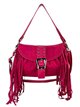 Fringed faux suede crossbody bag fucsia