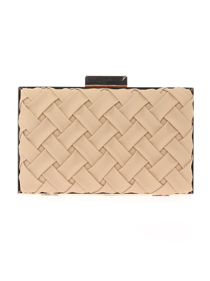 Faux leather braided clutch camel