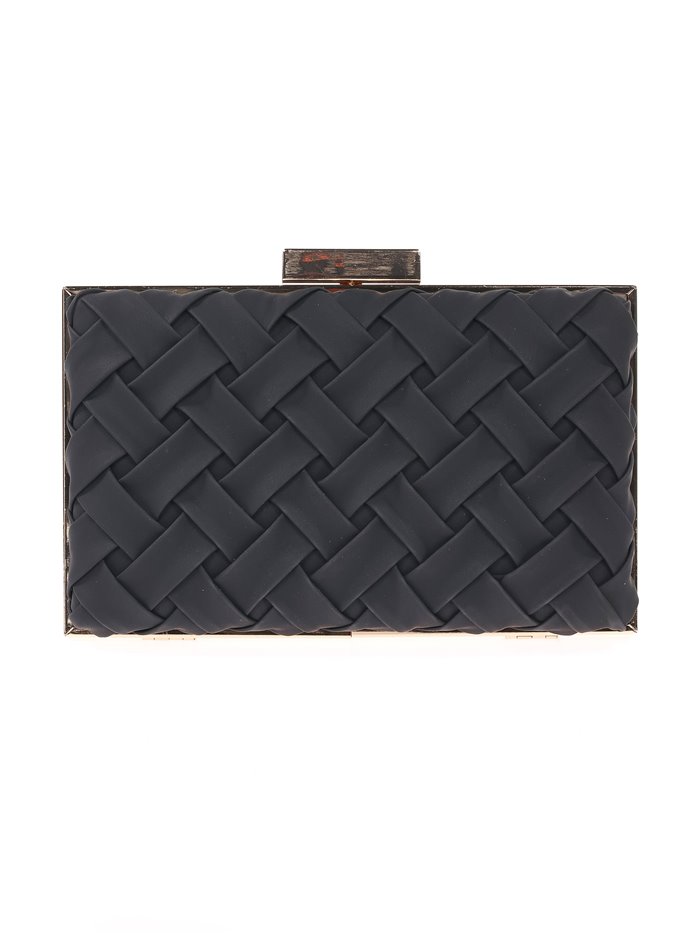 Faux leather braided clutch negro