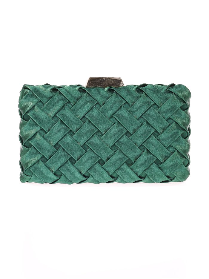 Clutch fiesta raso trenzado verde-botella