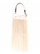 Fringed satin bucket bag beige