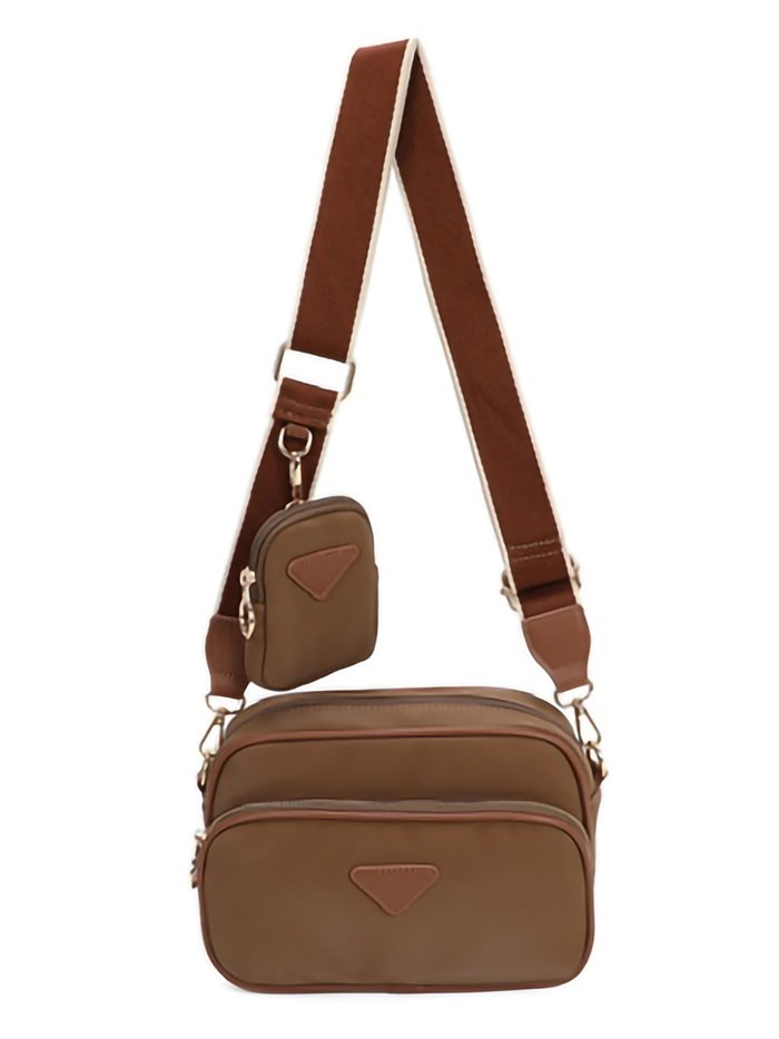 2 pieces Nylon crossbody bag + Purse brown