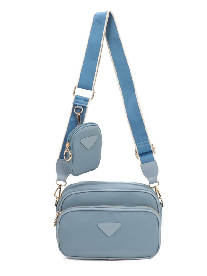 2 pieces Nylon crossbody bag + Purse l.blue