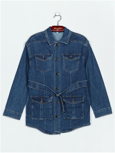 Belted denim overshirt azul (S-XXL)