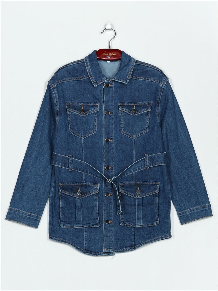 Belted denim overshirt azul (S-XXL)