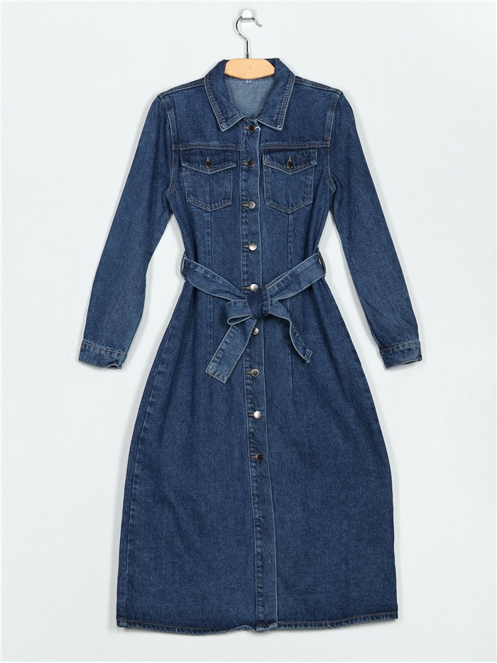 Vestido denim cinturón azul (S-XXL)