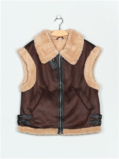 Sherpa lined faux suede waistcoat brown-apricot (S/M-L/XL)