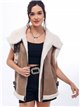 Sherpa lined faux suede waistcoat khaki-beige (S/M-L/XL)