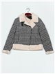 Houndstooth biker jacket with faux fur black-apricot (M-L-XL-XXL)