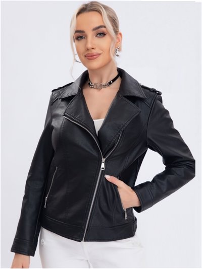 Chaqueta biker efecto piel pelo black (M-L-XL-XXL)