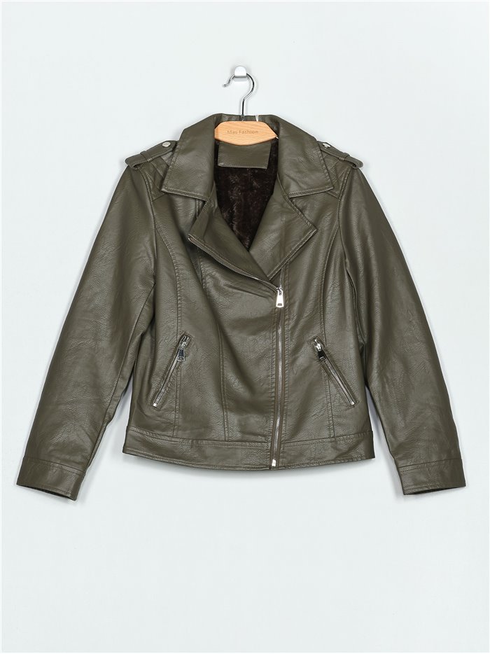 Faux leather biker jacket green (M-L-XL-XXL)