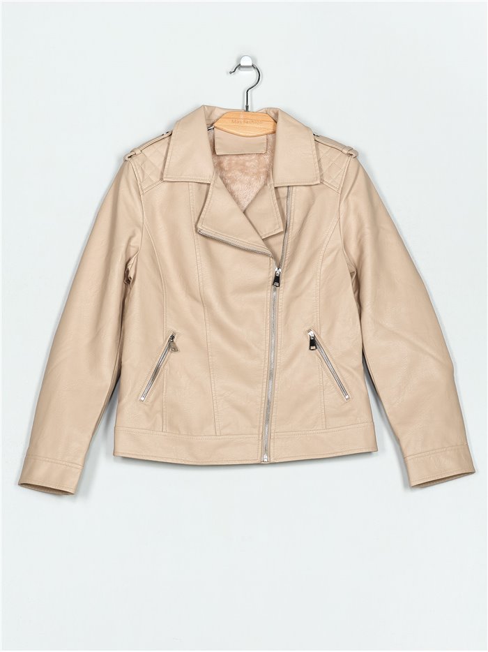 Faux leather biker jacket beige (M-L-XL-2XL)