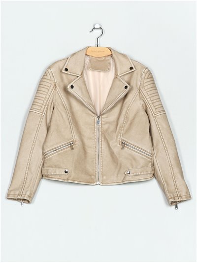 Chaqueta efecto piel beige (S-M-L-XL)