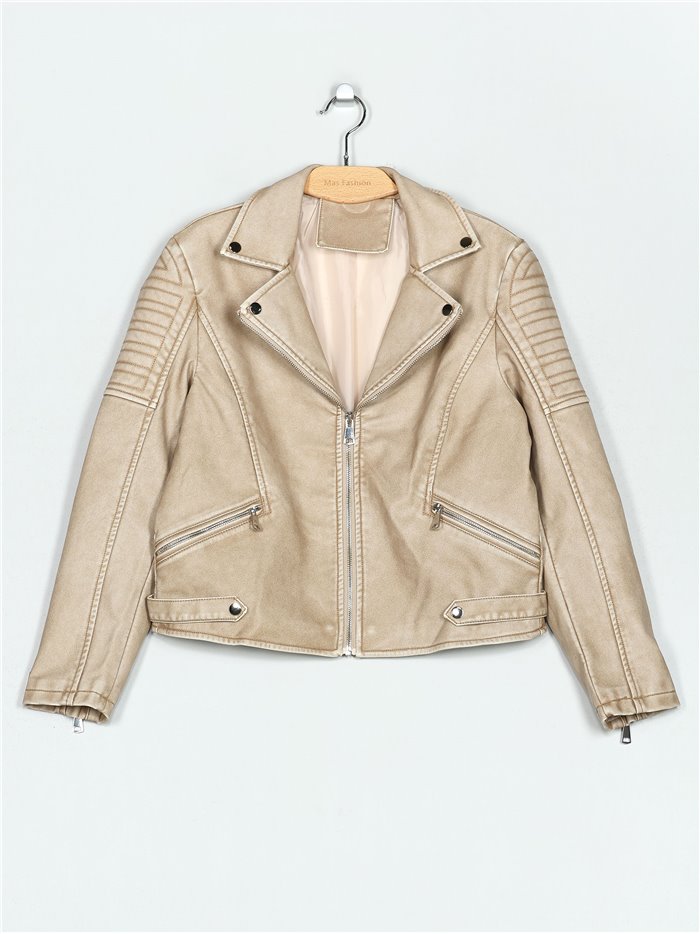 Chaqueta efecto piel beige (S-M-L-XL)