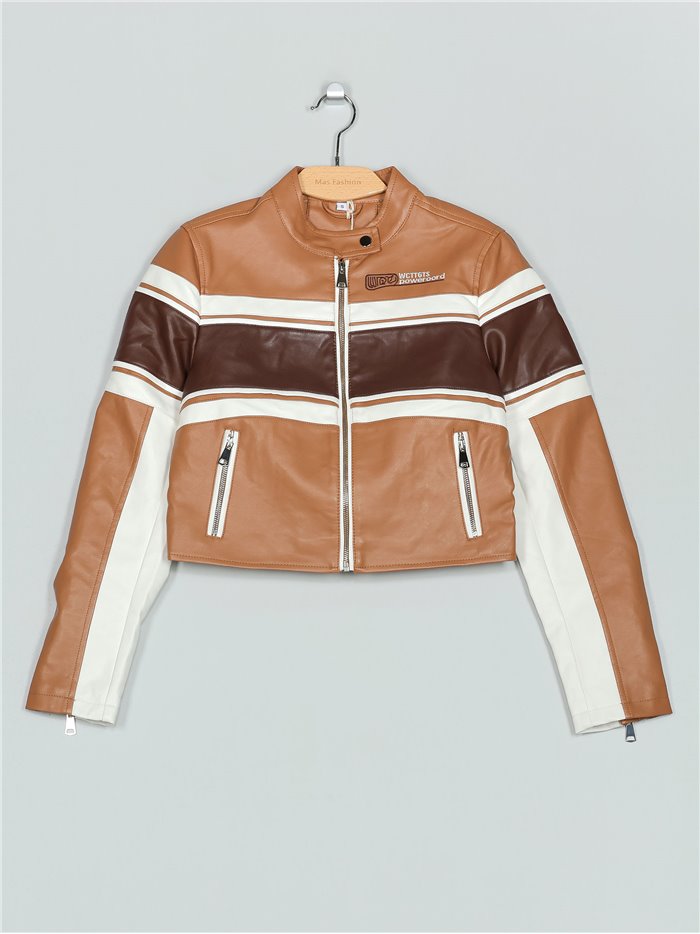 Chaqueta franjas efecto piel camel-white-coffee (S-M-L-XL)