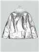 Metallic thread faux leather biker jacket silver (S/M-M/L)