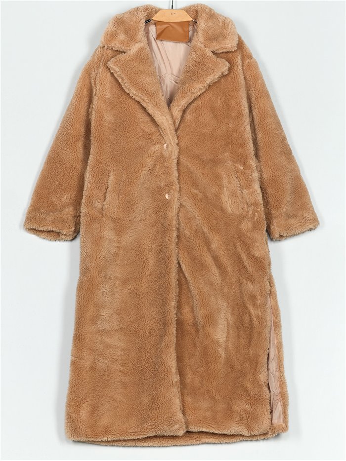 Faux fur coat khaki (S-M-L)