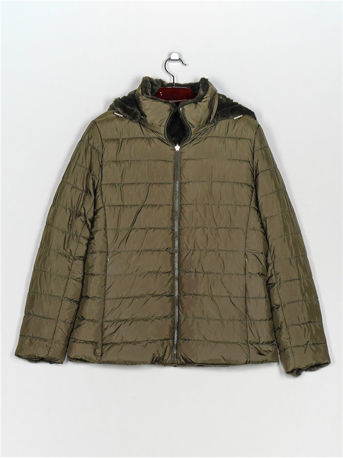 Reversible faux fur down puffer jacket dark-green (M-XXL)