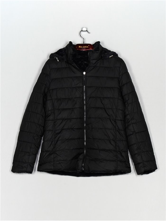 Reversible faux fur down puffer jacket black (M-XXL)