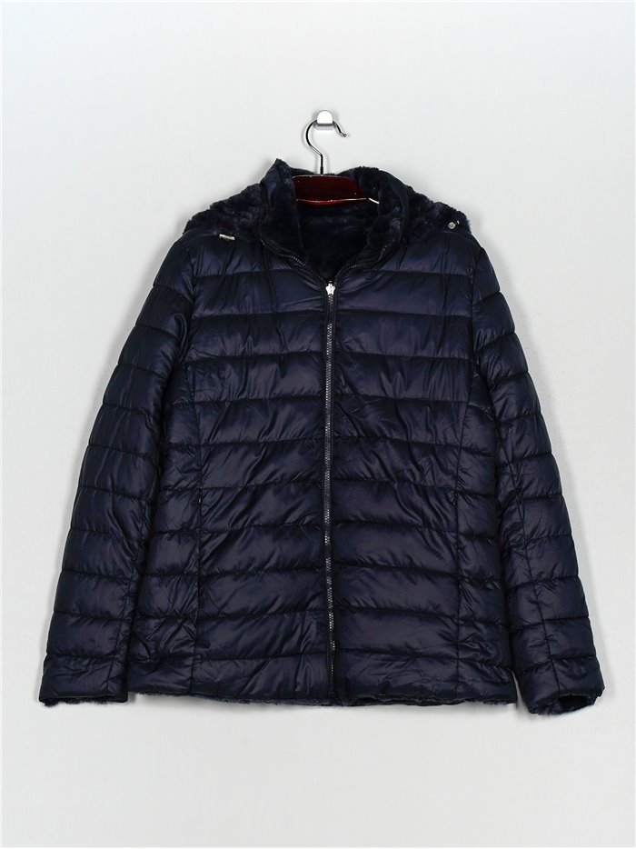 Reversible faux fur down puffer jacket navy (M-XXL)