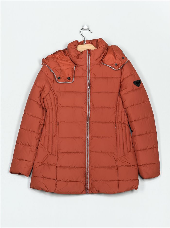 Quilted down puffer jacket with hood show-red (M-XXL)