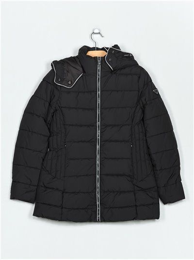 Quilted down puffer jacket with hood black (M-XXL)