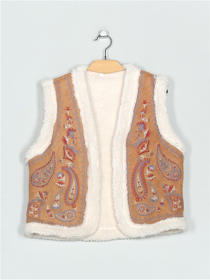 Embroidered faux suede waistcoat (S-M-L-XL)