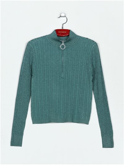 Zip neck textured cable-knit sweater (M/L-L/XL)