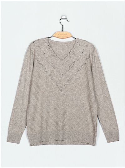 Soft sweater with rhinestone (M/L-L/XL)