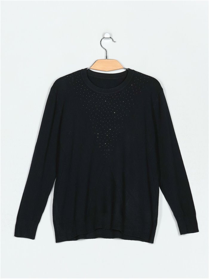 Soft sweater with rhinestone (M/L-L/XL)