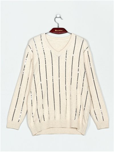 V-neck sweater with sequins (M/L-L/XL)