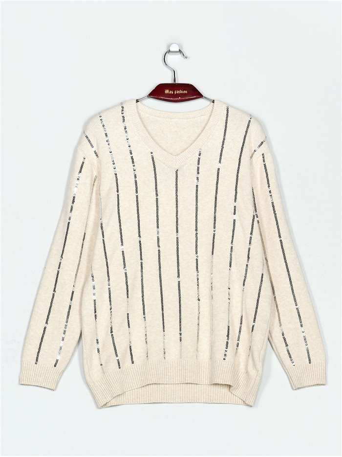 V-neck sweater with sequins (M/L-L/XL)