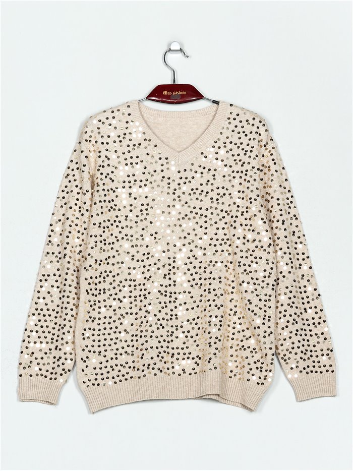 V-neck sweater with sequins (M/L-L/XL)