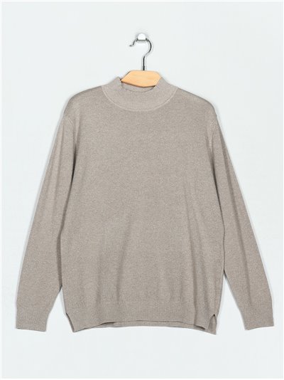 High neck metallic thread sweater (M/L-L/XL)