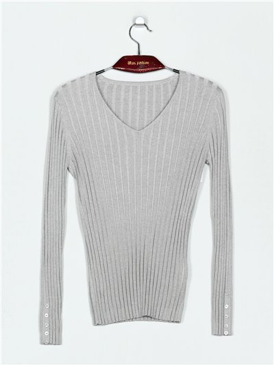 V-neck ribbed metallic thread sweater (M/L-L/XL)