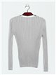 V-neck ribbed metallic thread sweater (M/L-L/XL)