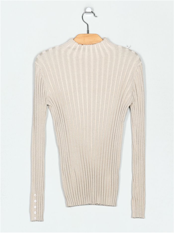 High neck ribbed metallic thread sweater (M/L-L/XL)