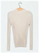 High neck ribbed metallic thread sweater (M/L-L/XL)