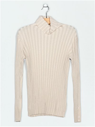 Roll neck ribbed metallic thread sweater (M/L-L/XL)