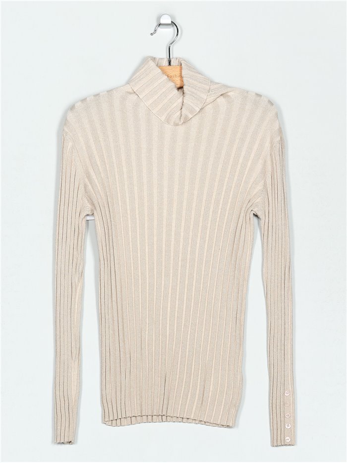 Roll neck ribbed metallic thread sweater (M/L-L/XL)