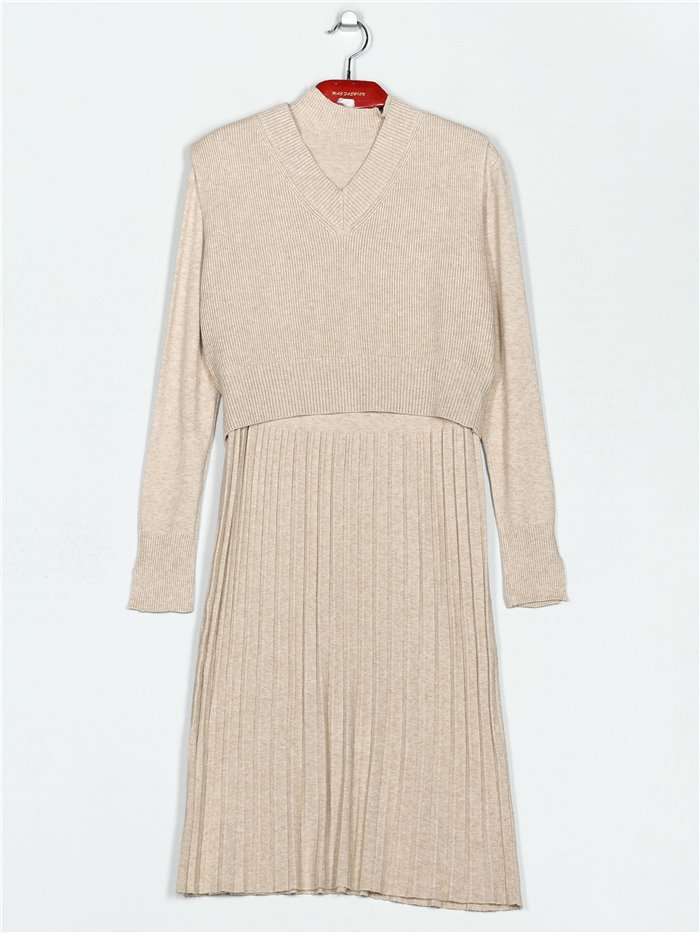 Co-Ord knit waistcoat + pleated knit dress (M/L-L/XL)