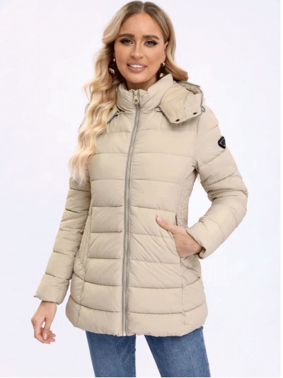 Quilted down puffer jacket with hood beige (M-XXL)