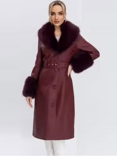 Faux leather coat with faux fur wine (M-L-XL-XXL)