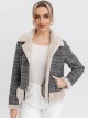 Houndstooth biker jacket with faux fur black-apricot (M-L-XL-XXL)