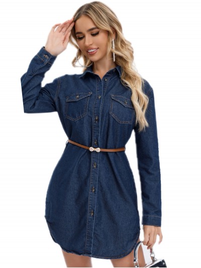 Vestido denim cinturón azul (S-XXL)